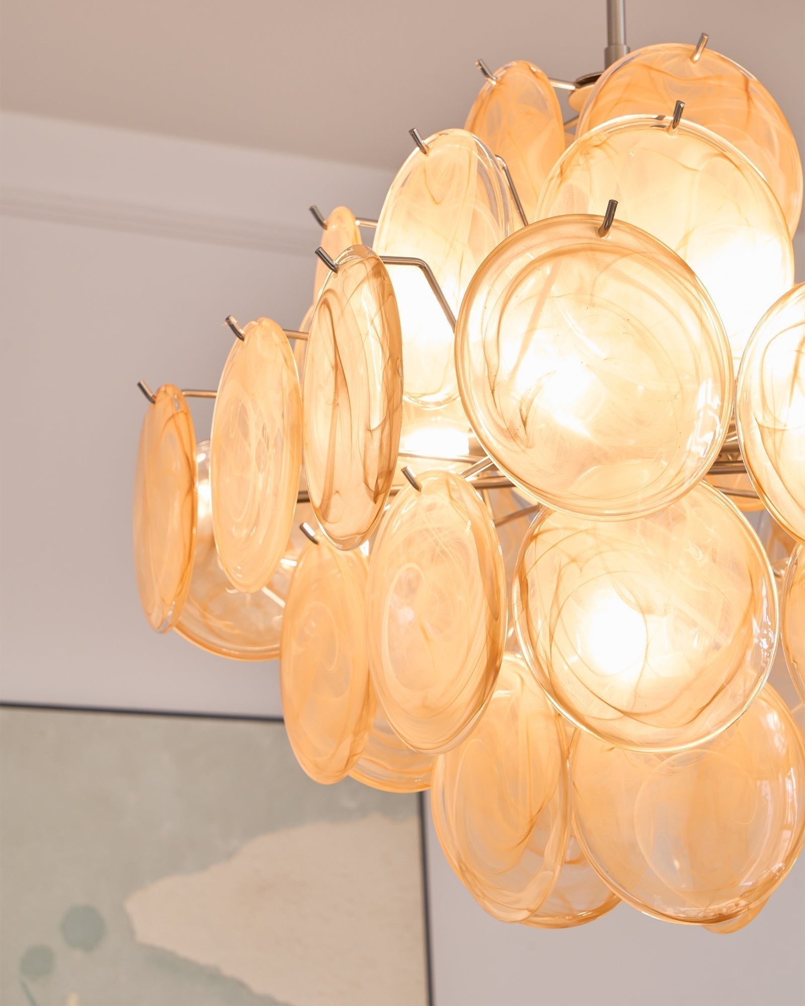 Aurora Chandelier Apricot Murano Glass Disc Layered Artistic - Letslighting