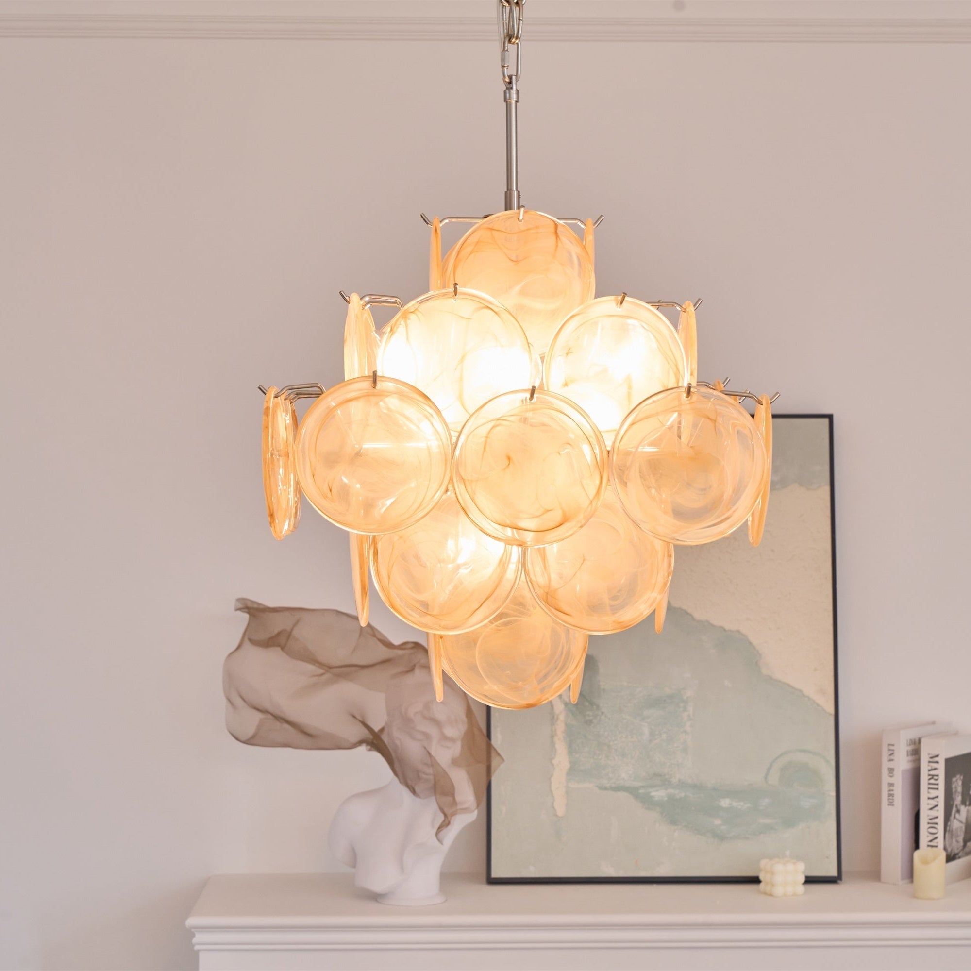 Aurora Chandelier Apricot Murano Glass Disc Layered Artistic - Letslighting