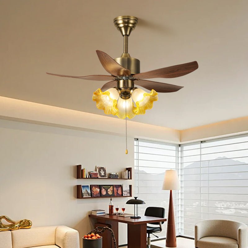 Plafonnier ventilateur Florence Fleur avec pales visibles