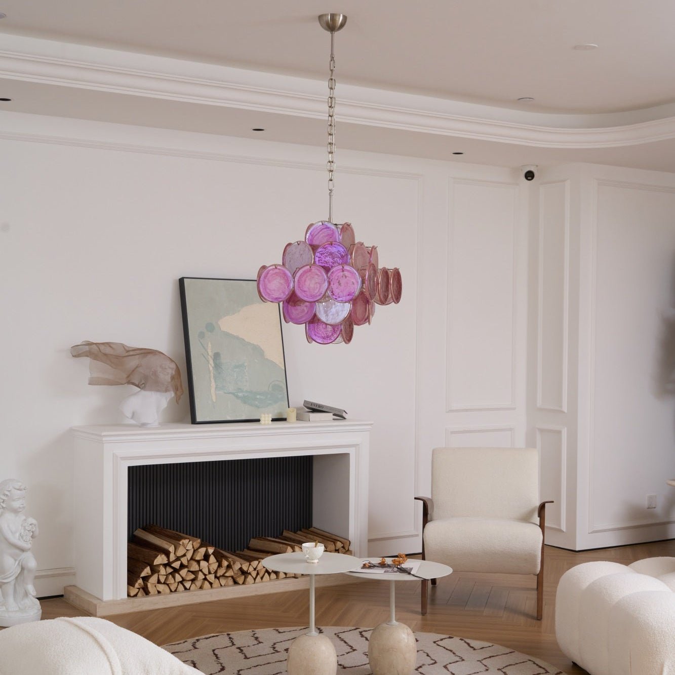 Aurora Chandelier Pink Glass Disc Layered Romantic - Letslighting
