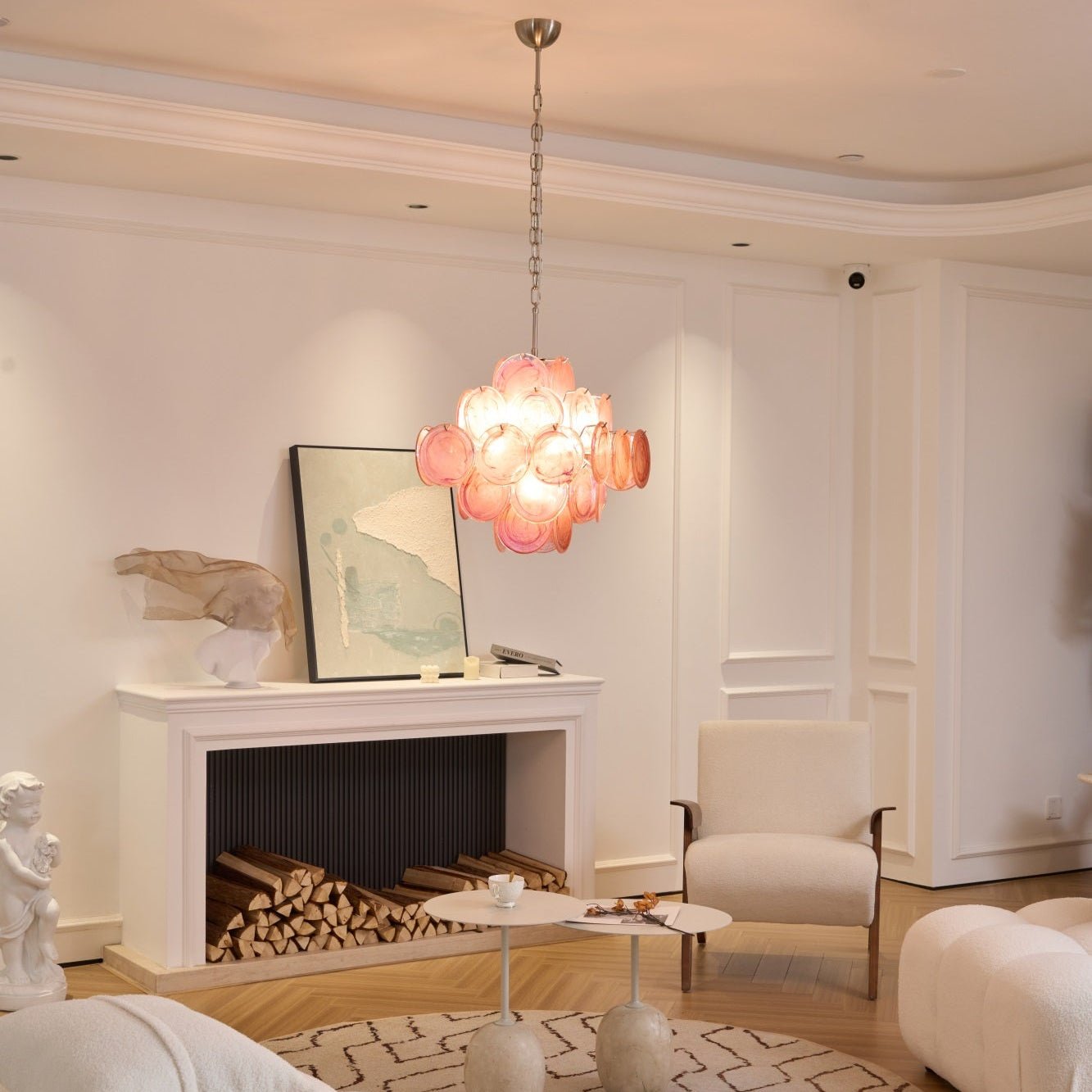 Aurora Chandelier Pink Glass Disc Layered Romantic - Letslighting
