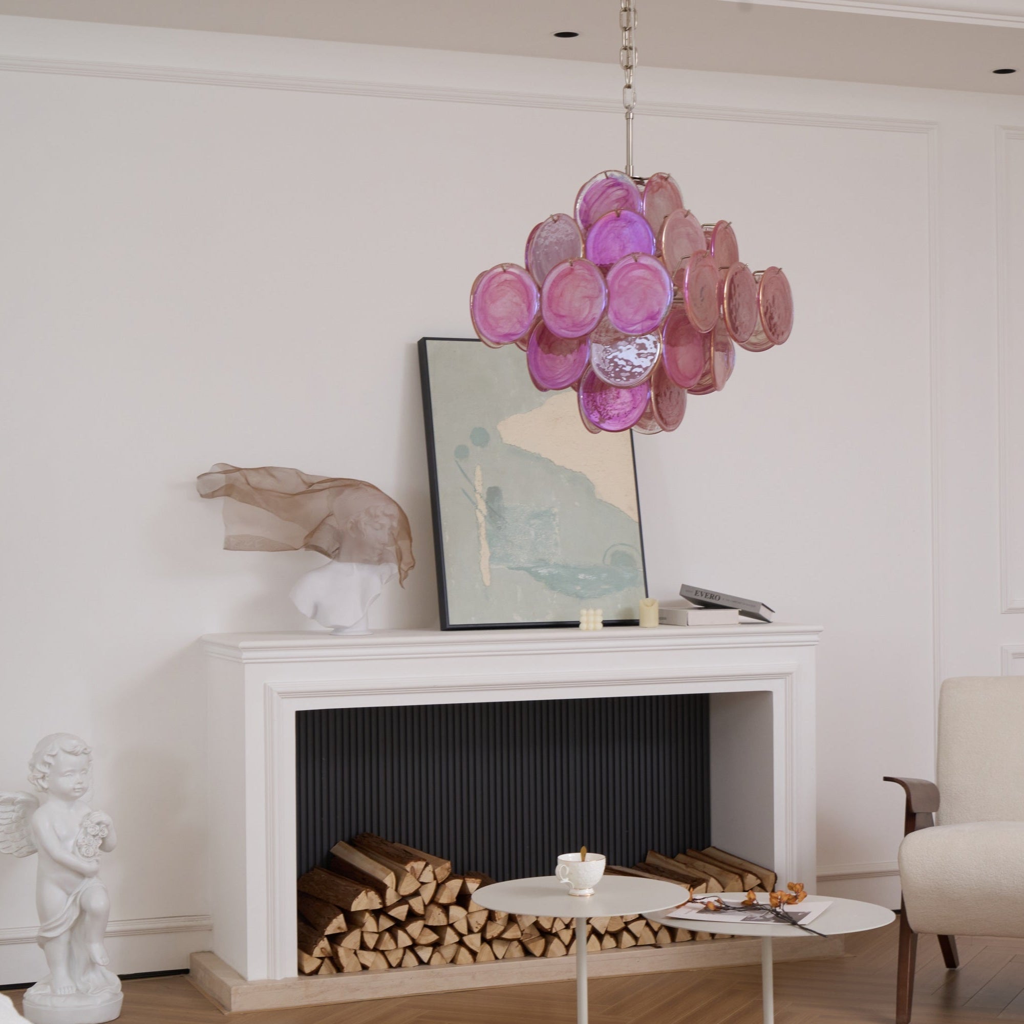 Aurora Chandelier Pink Glass Disc Layered Romantic - Letslighting