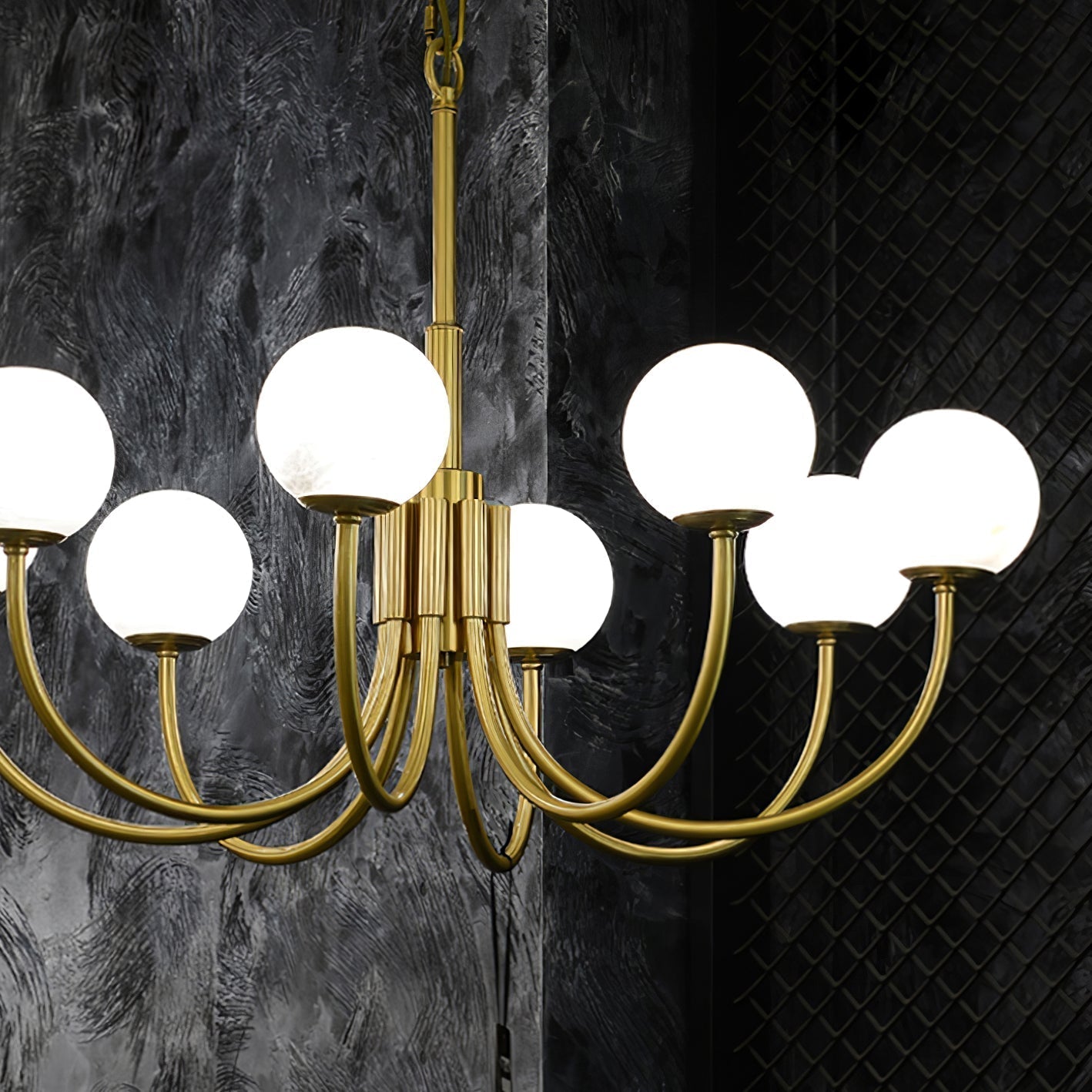 Mjolkuvys Modern Minimalist Globe Brass Alabaster Chandelier - Lamp Copper