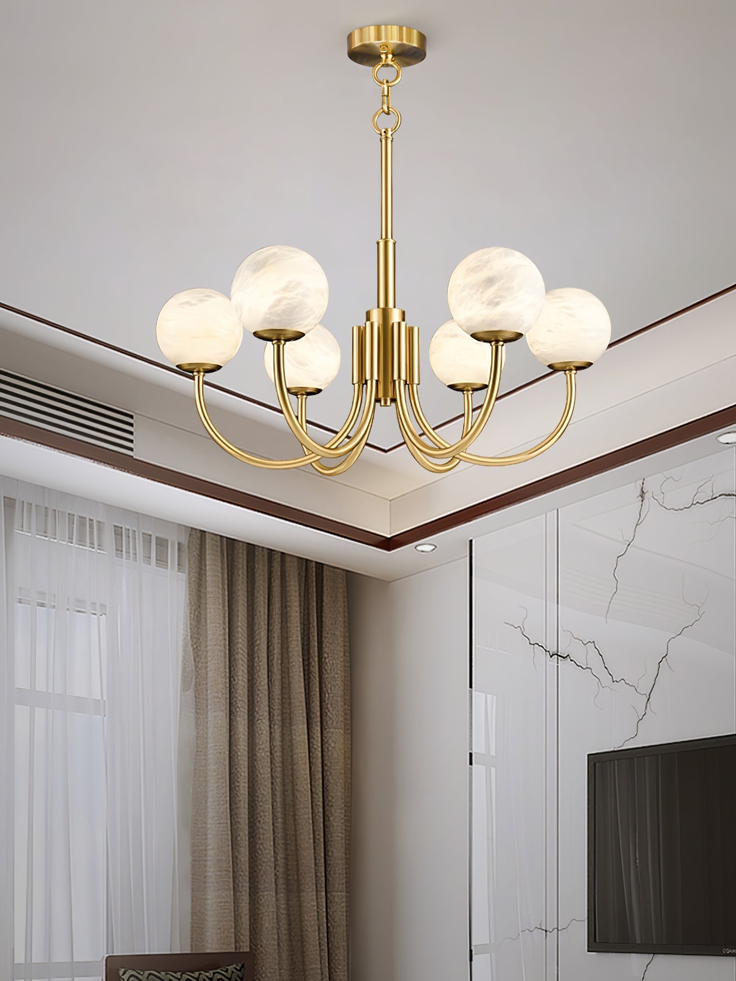 Mjolkuvys Modern Minimalist Globe Brass Alabaster Chandelier - Lamp Copper