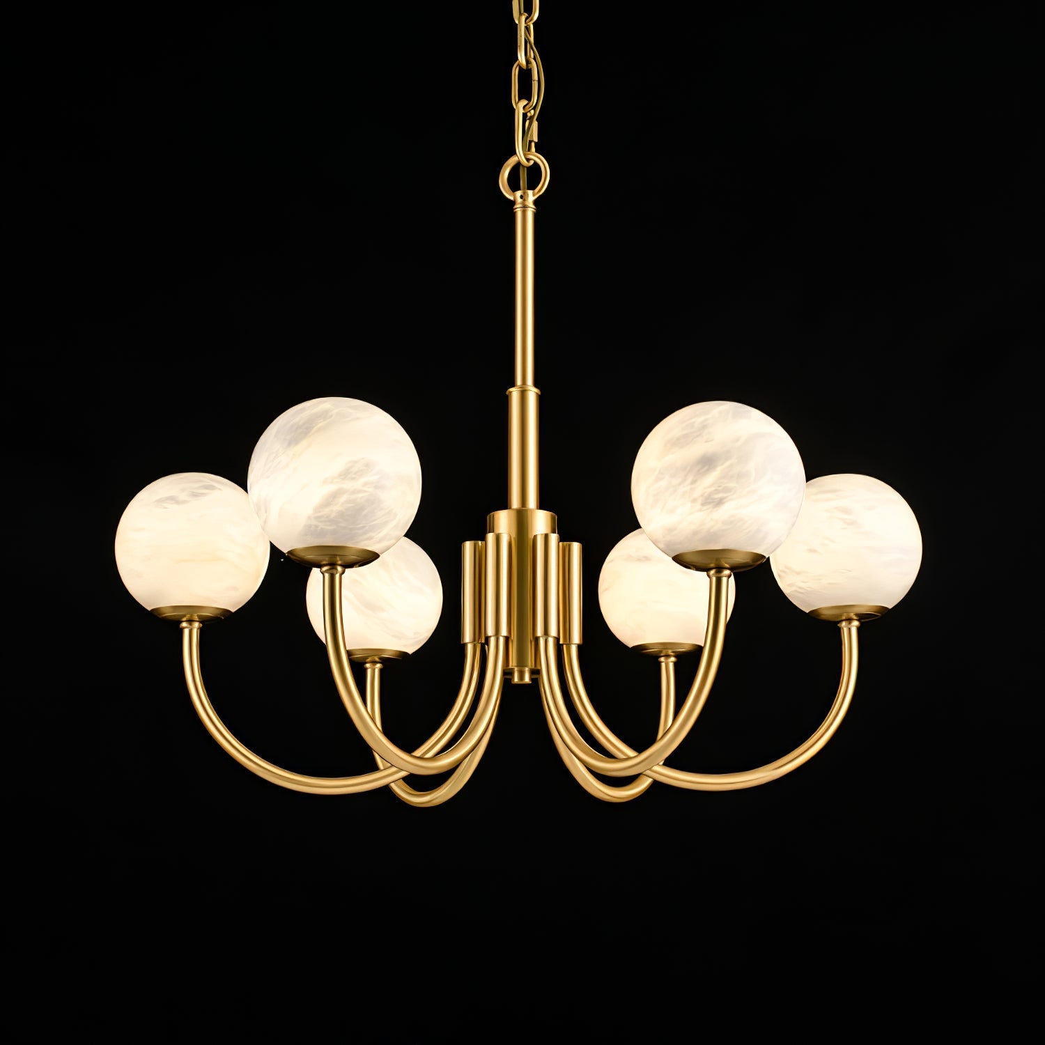 Mjolkuvys Modern Minimalist Globe Brass Alabaster Chandelier - Lamp Copper
