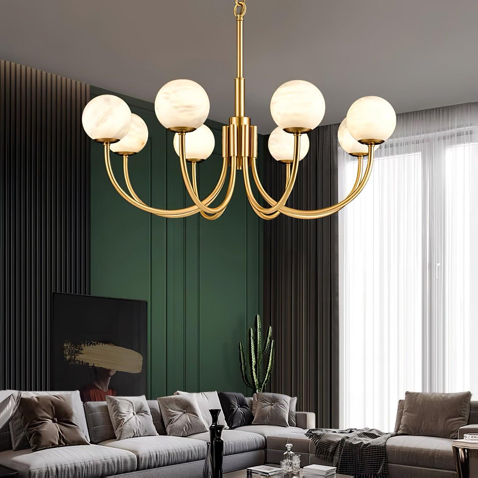 Mjolkuvys Modern Minimalist Globe Brass Alabaster Chandelier - Lamp Copper