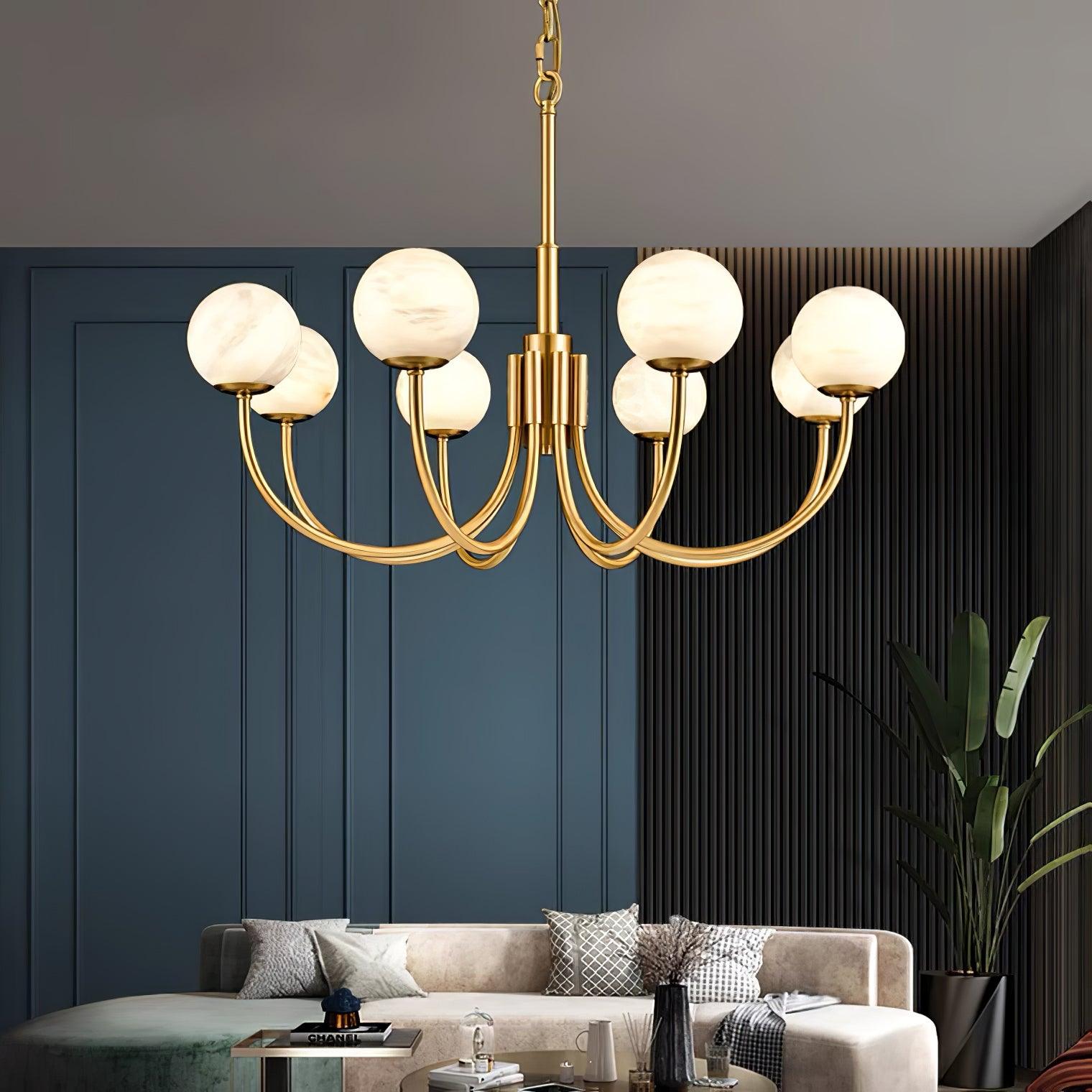 Mjolkuvys Modern Minimalist Globe Brass Alabaster Chandelier - Lamp Copper