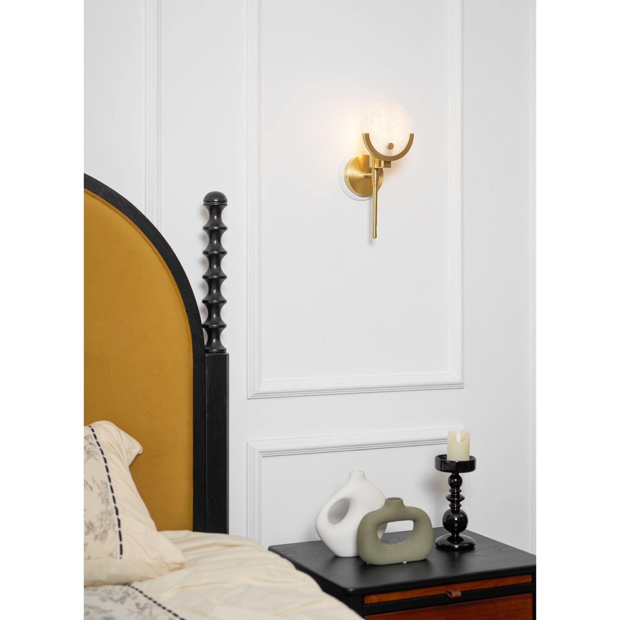Ljomuvyo Modern Minimalist Brass Alabaster Sconce Wall Lamp - Lamp Copper
