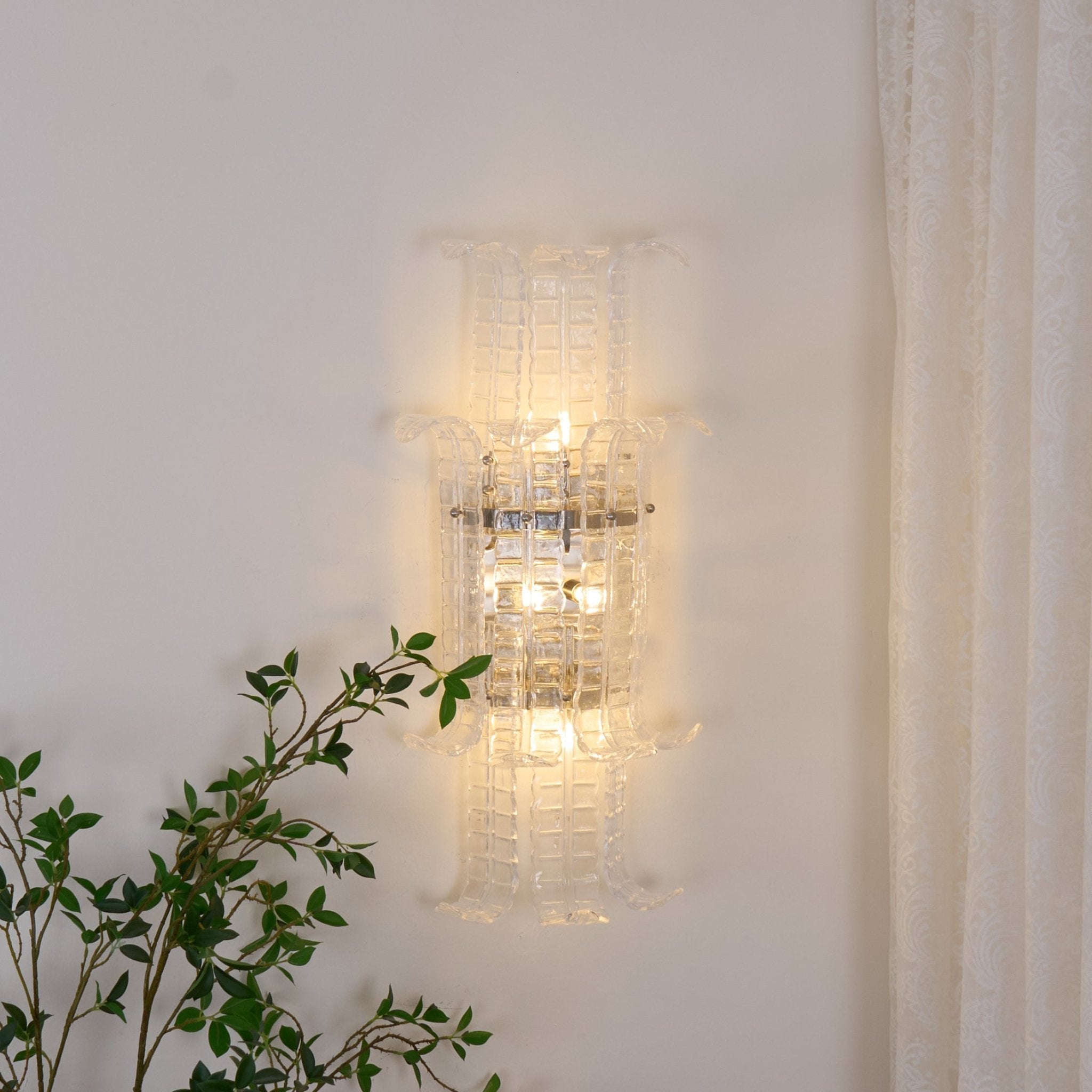 Aurora Wall Sconce Clear Murano Glass Panel Geometric - Letslighting