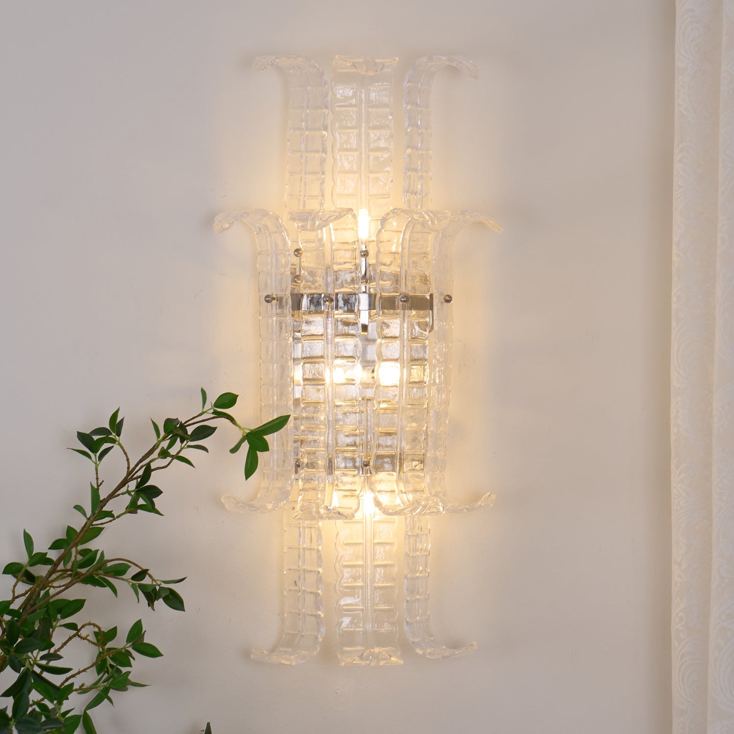 Aurora Wall Sconce Clear Murano Glass Panel Geometric - Letslighting