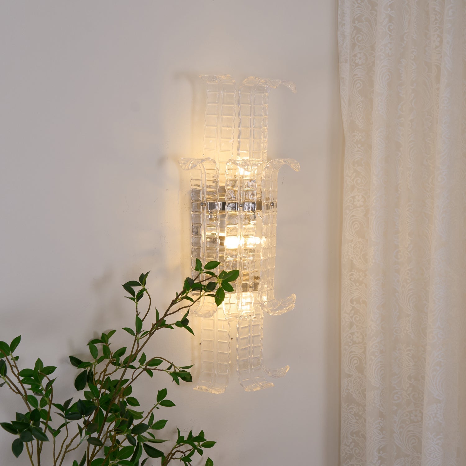 Aurora Wall Sconce Clear Murano Glass Panel Geometric - Letslighting
