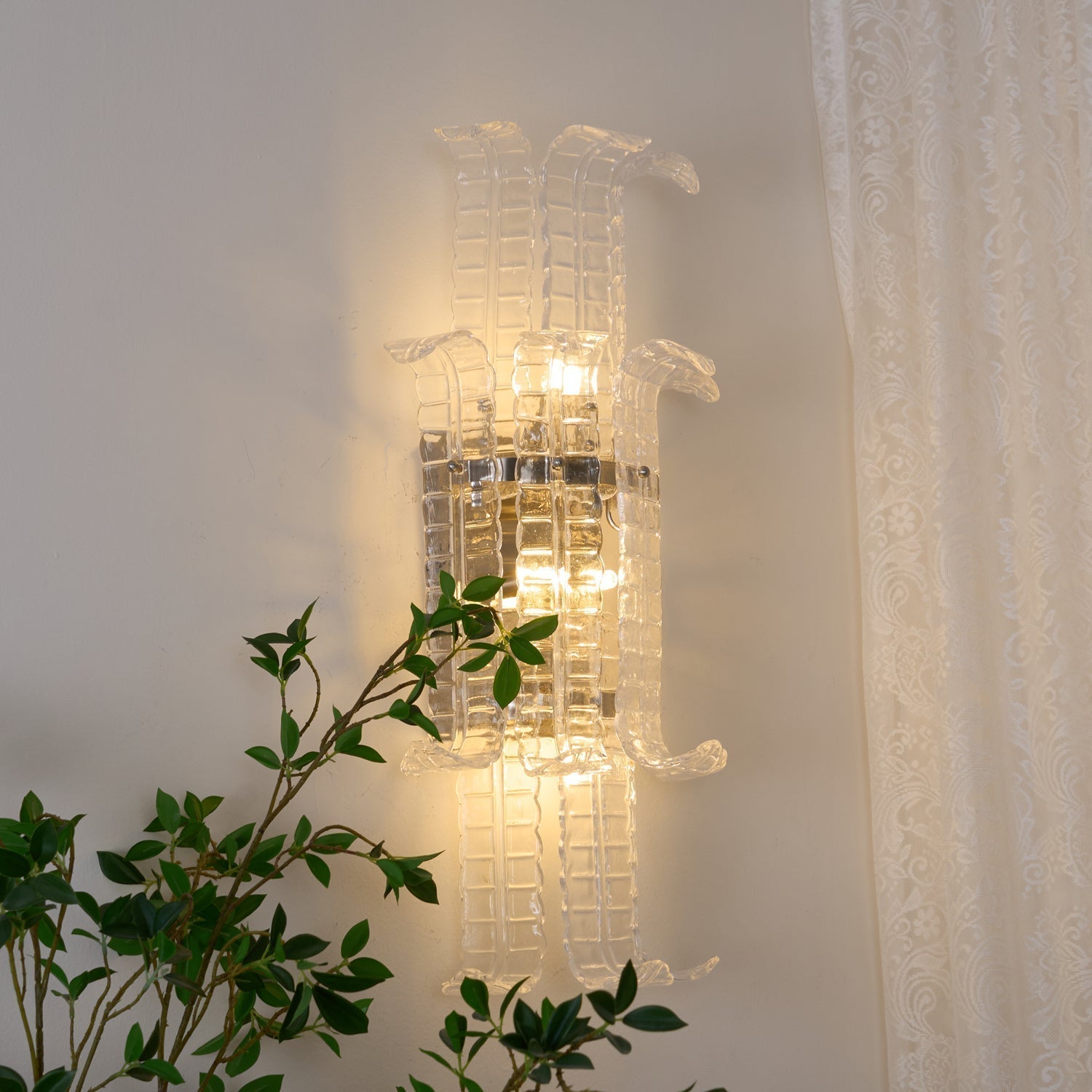Aurora Wall Sconce Clear Murano Glass Panel Geometric - Letslighting