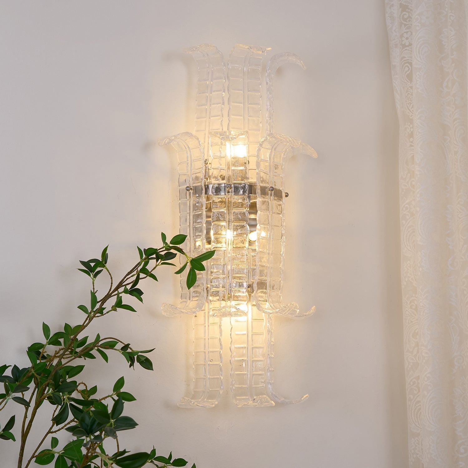 Aurora Wall Sconce Clear Murano Glass Panel Geometric - Letslighting