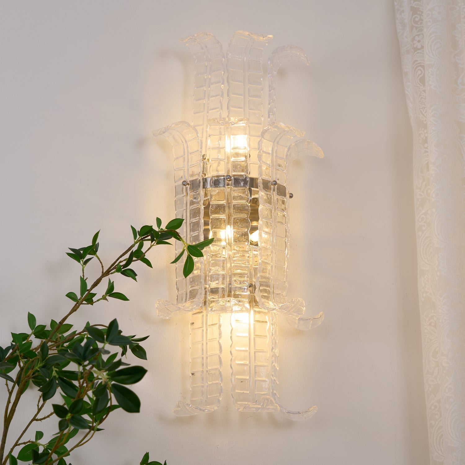 Aurora Wall Sconce Clear Murano Glass Panel Geometric - Letslighting
