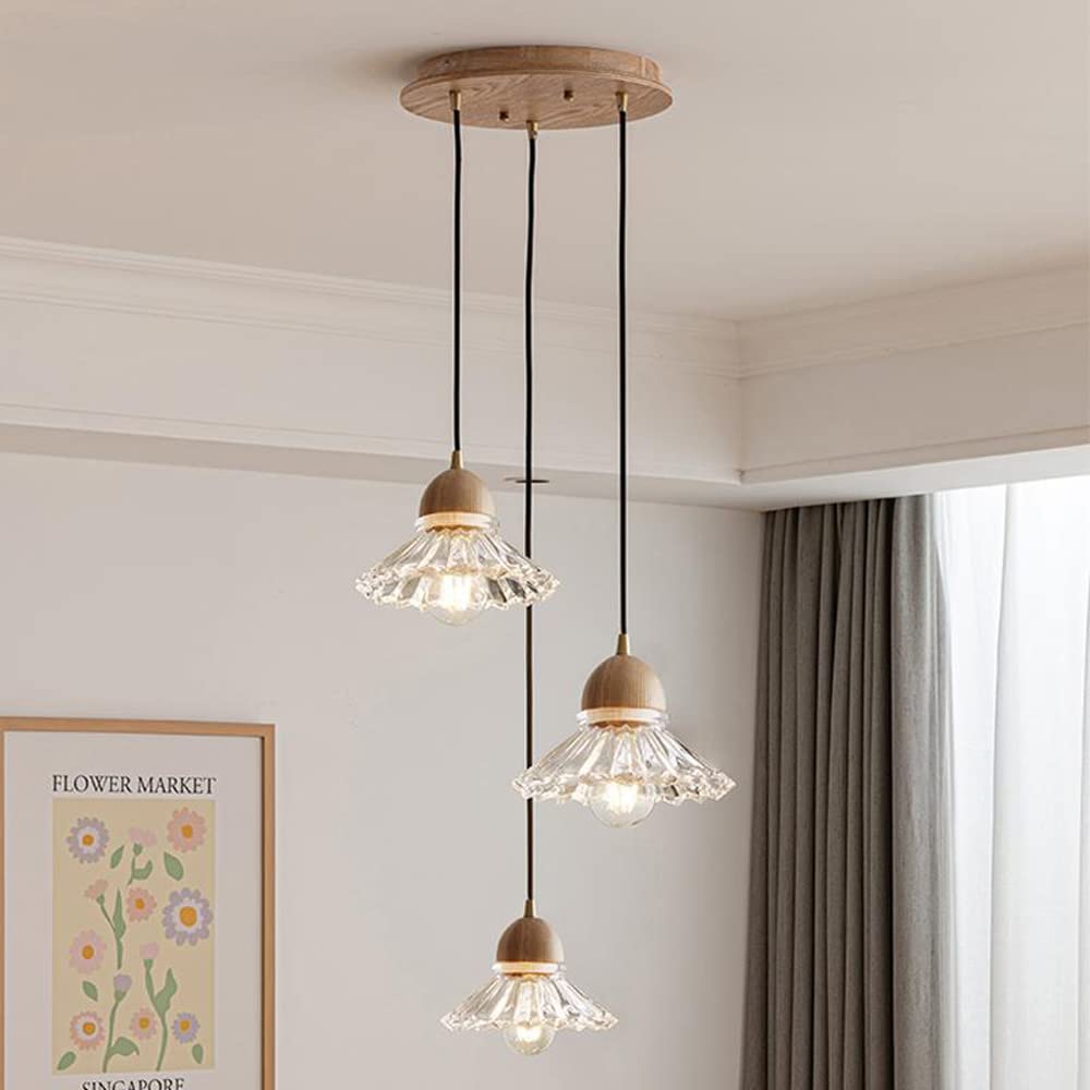 Valentina Rétro LED Suspension Bois Verre Salon/Chambre À Coucher - Neutralighting