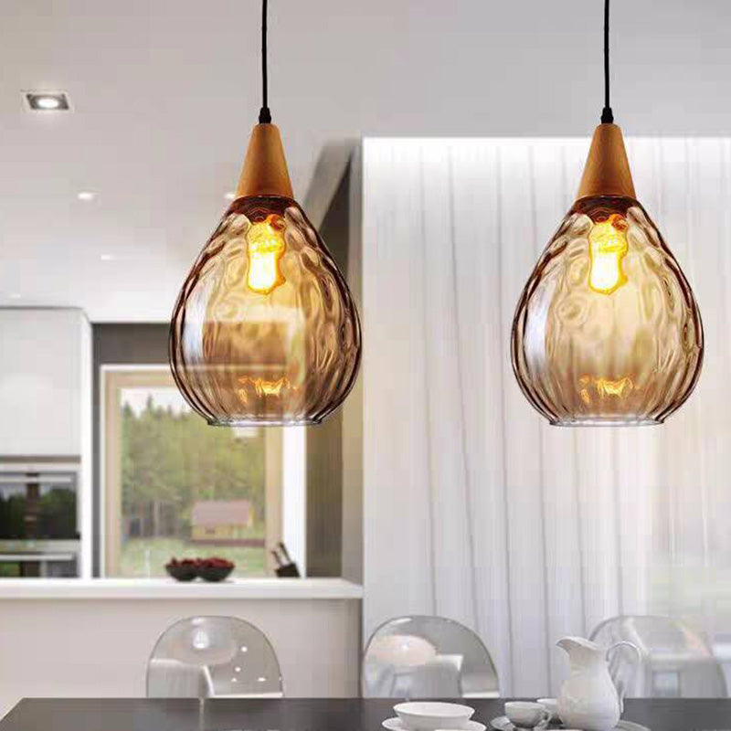 Arisha Vintage LED Suspension Ambre Verre Bois Chambre à coucher - Neutralighting