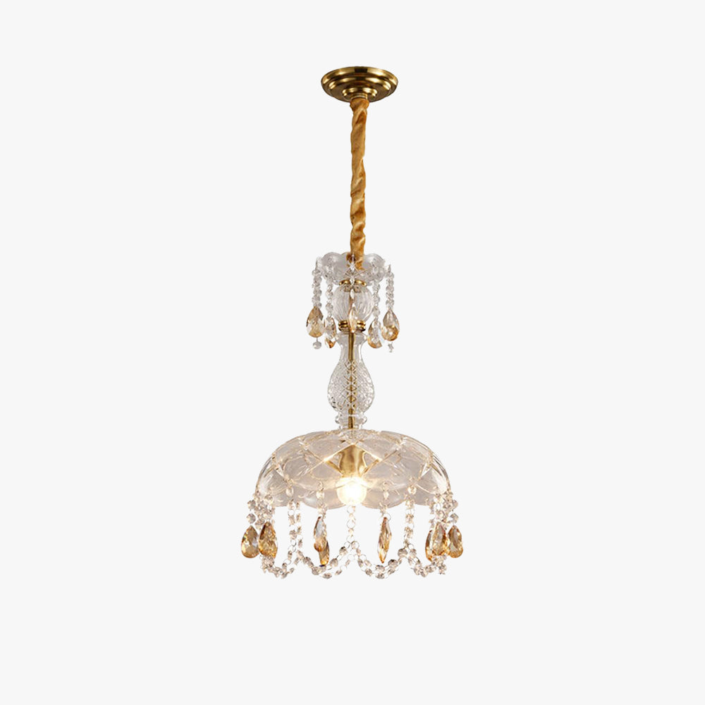 Kristy Rétro LED Cristal Rond Suspension Or Verre Chambre À Coucher - Neutralighting
