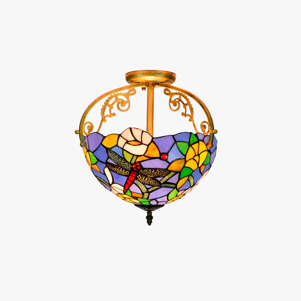 Tiffany Vintage Acrylique Plafonnier Métal/Verre Salon