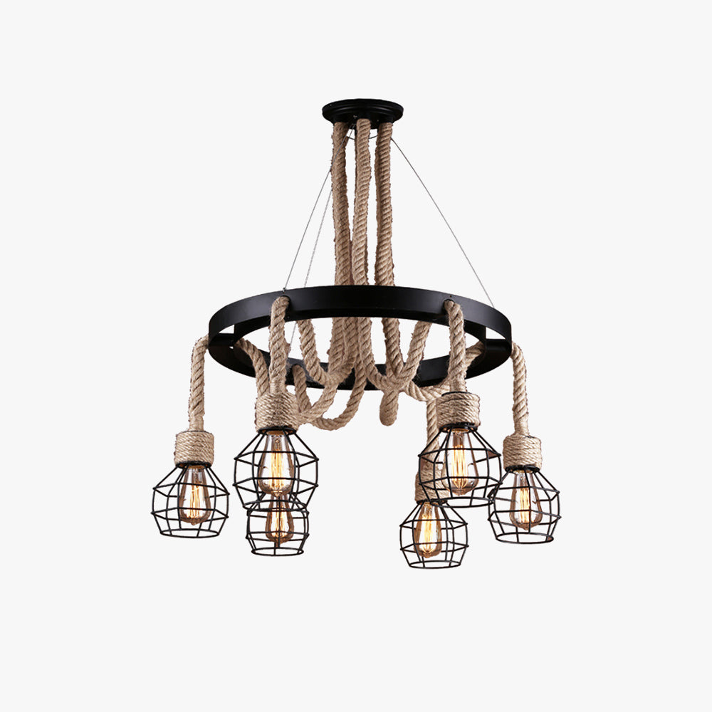 Epoch Industriel LED Lustre Lin Métal/Corde Forgé Chambre À Coucher
