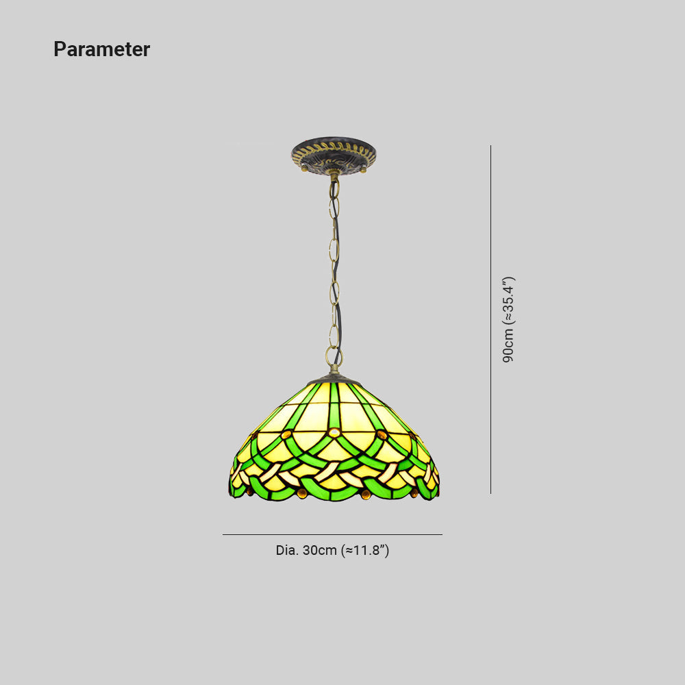 Tiffany Vintage Ligne Gemmes Cône Suspension Verre Métal Salon - Neutralighting