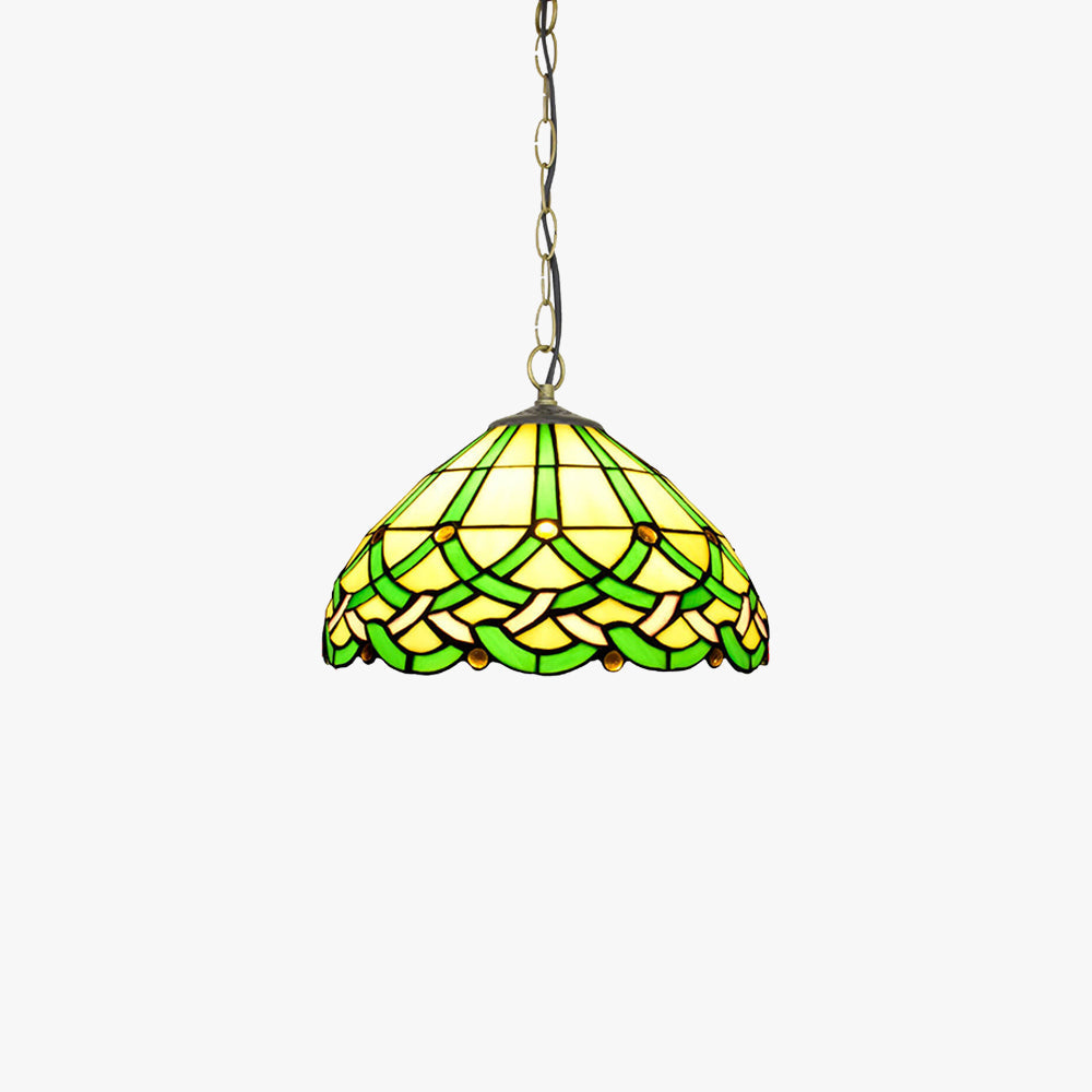 Tiffany Vintage Ligne Gemmes Cône Suspension Verre Métal Salon - Neutralighting