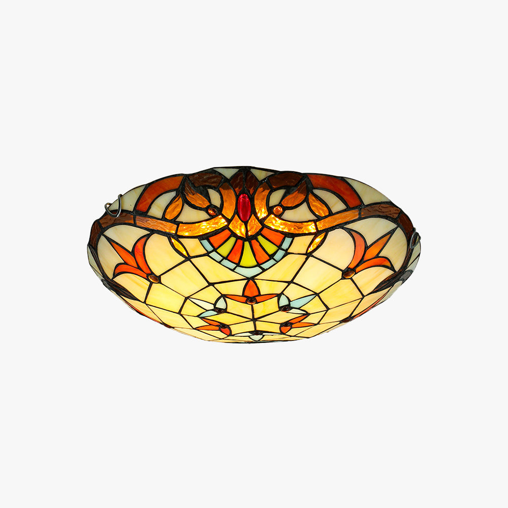 Tiffany Baroque Rond LED Plafonnier Verre Métal Chambre À Coucher