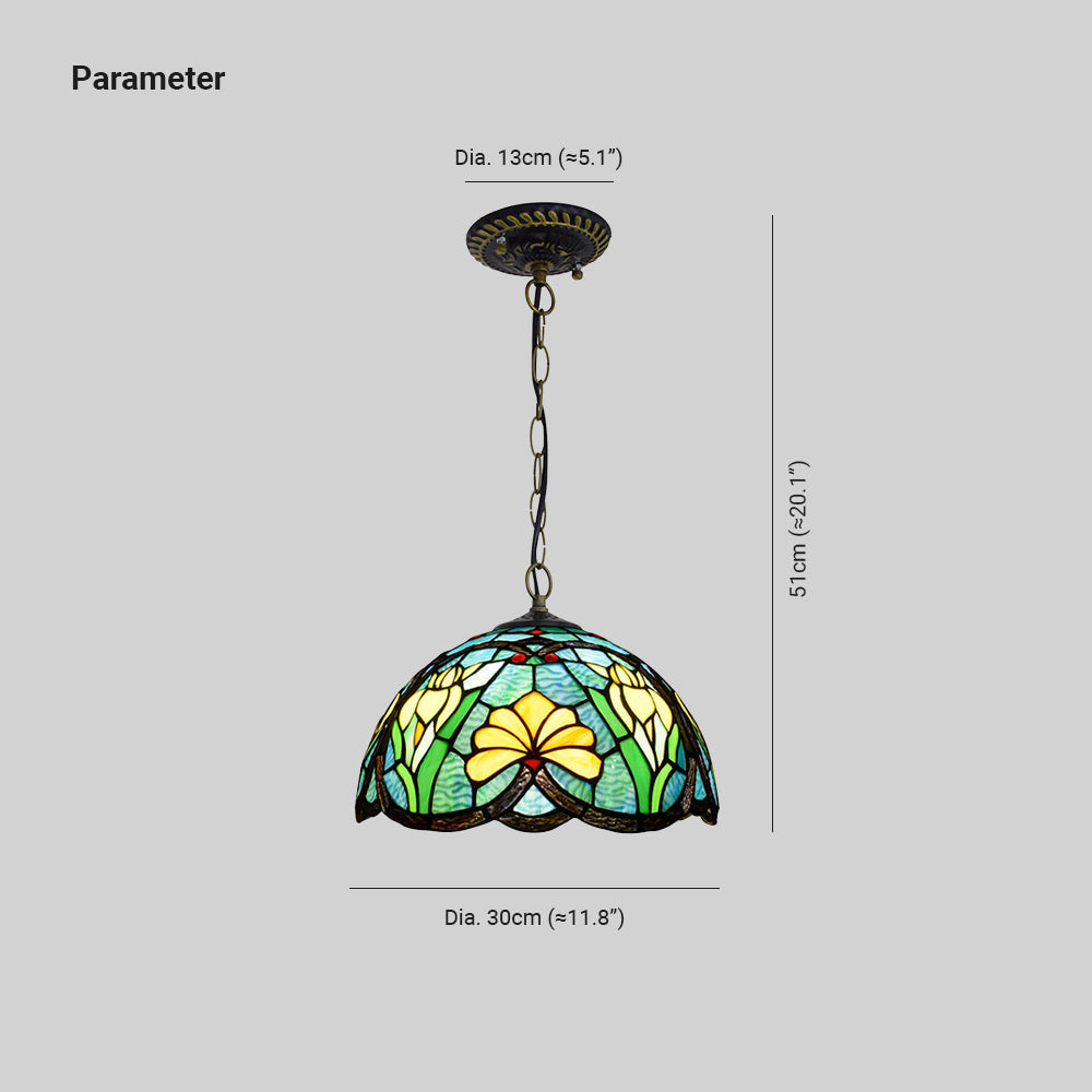 Tiffany Vintage Suspension Tachée Fleurs Verre Salon - Neutralighting