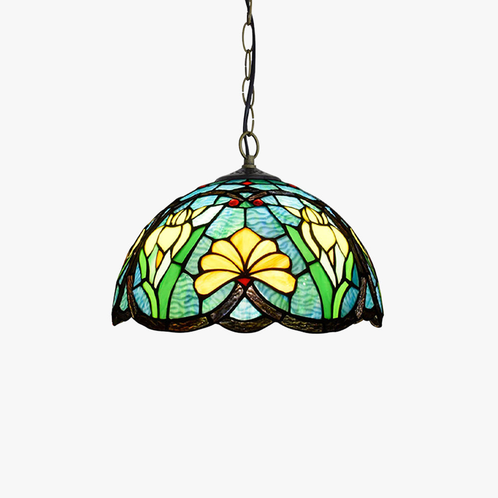 Tiffany Vintage Suspension Tachée Fleurs Verre Salon - Neutralighting
