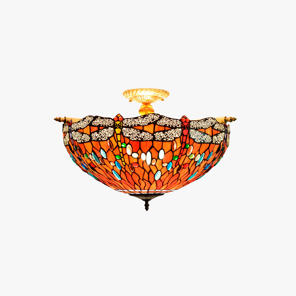 Tiffany Vintage Design Plafonnier Verre Métal Salle À Manger