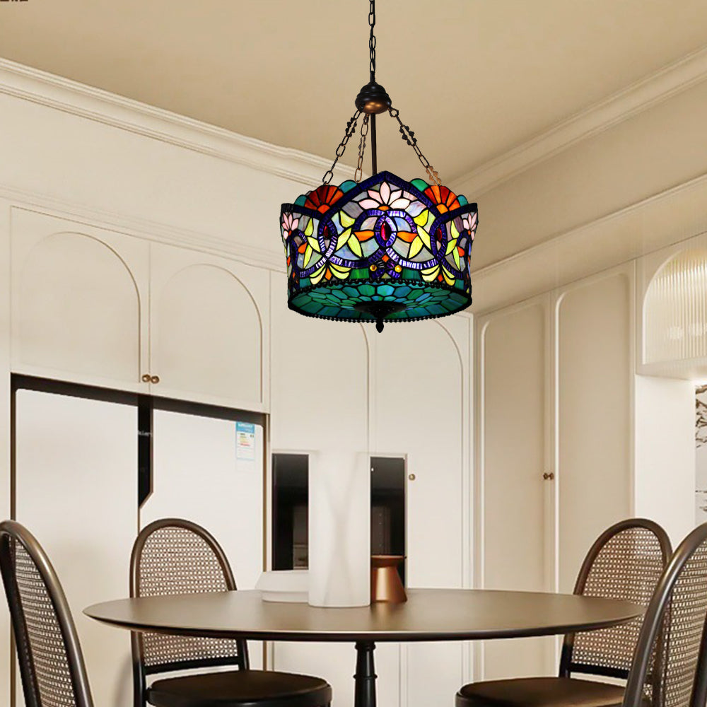 Tiffany Vintage Fleur LED Suspension Tachée Verre Métal Bar - Neutralighting