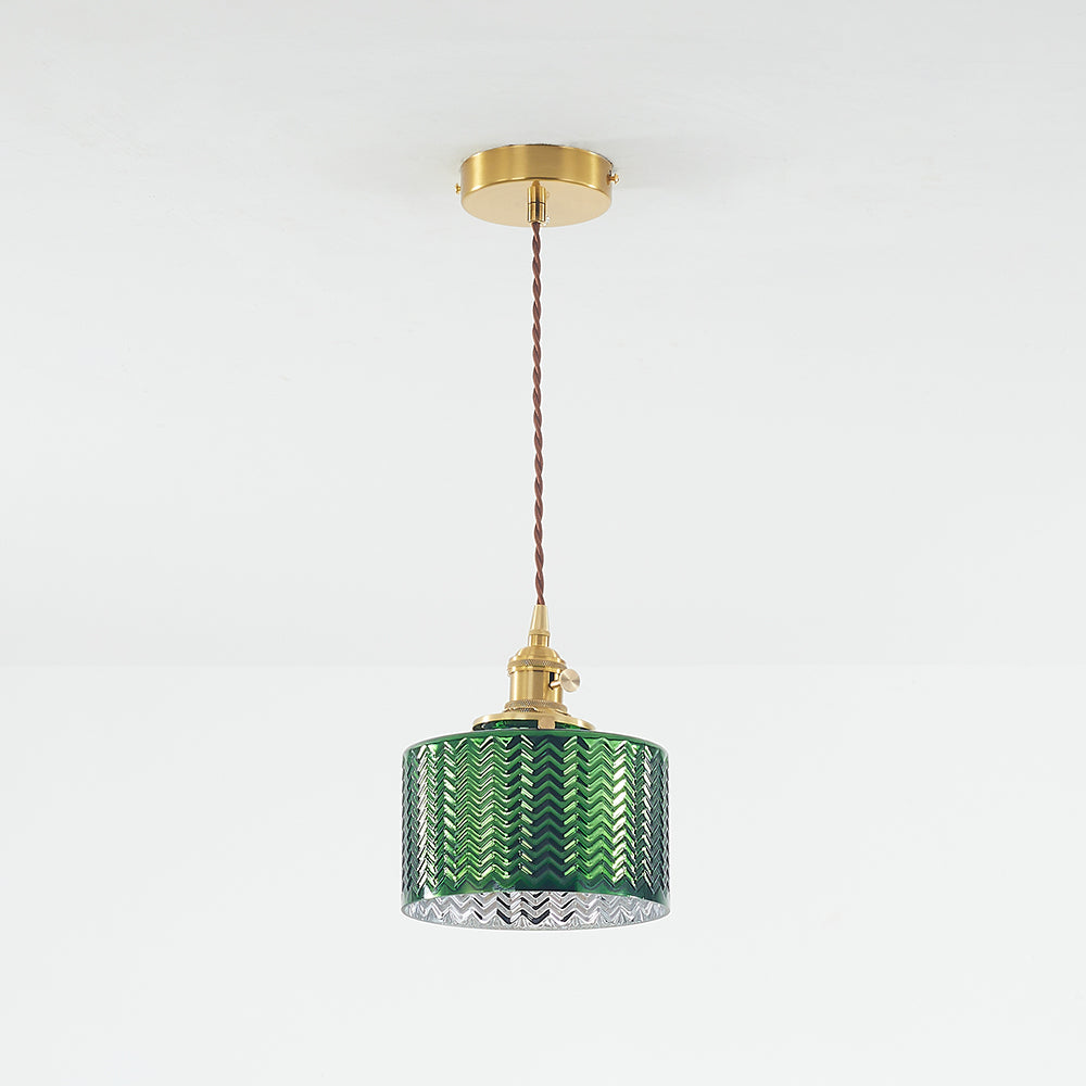 Valentina Suspension Cylindre/Géométrie Vintage, Métal/Verre, Vert, Salle à Manger - Neutralighting