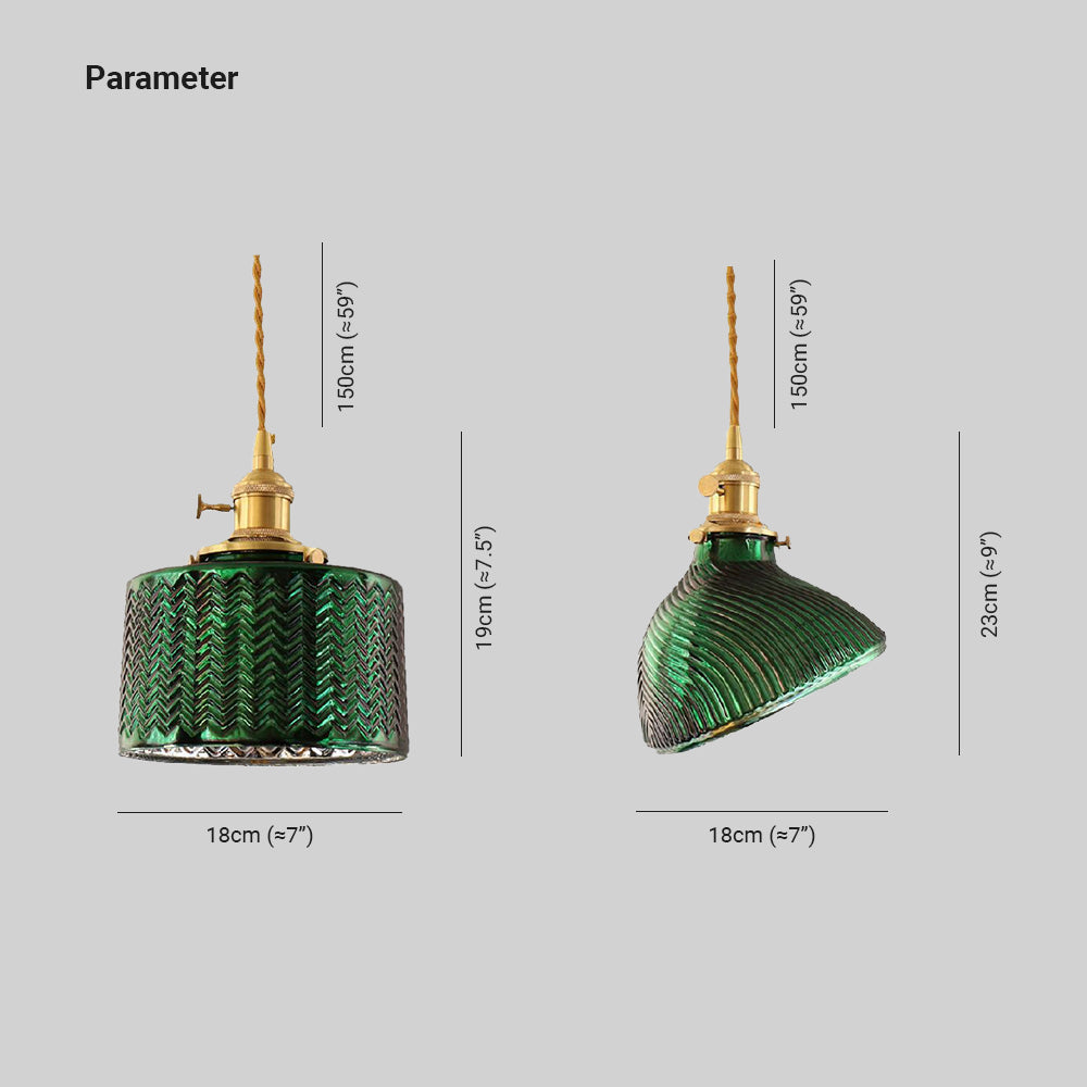 Valentina Suspension Cylindre/Géométrie Vintage, Métal/Verre, Vert, Salle à Manger - Neutralighting