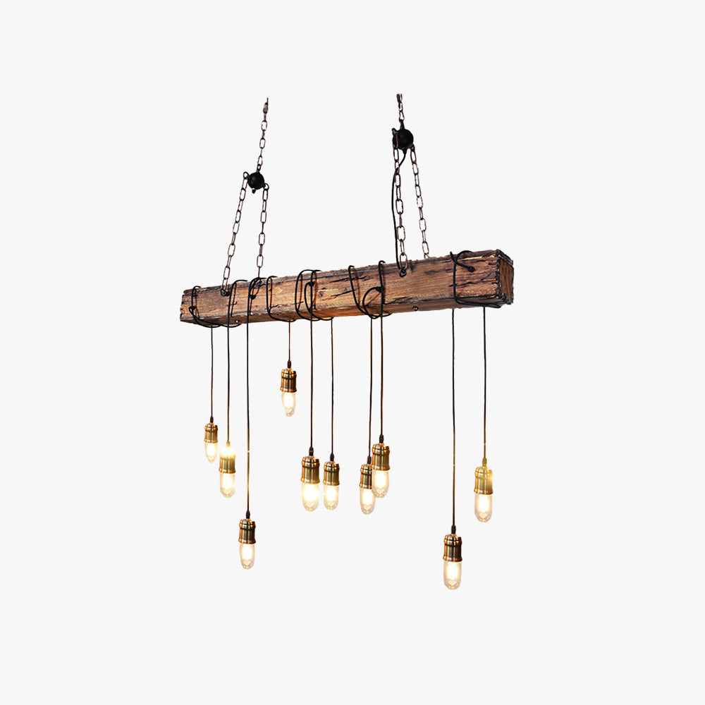 Epoch Industrie LED Suspension Linénaire Brun Bois Métal Verre Salle à Manger - Neutralighting