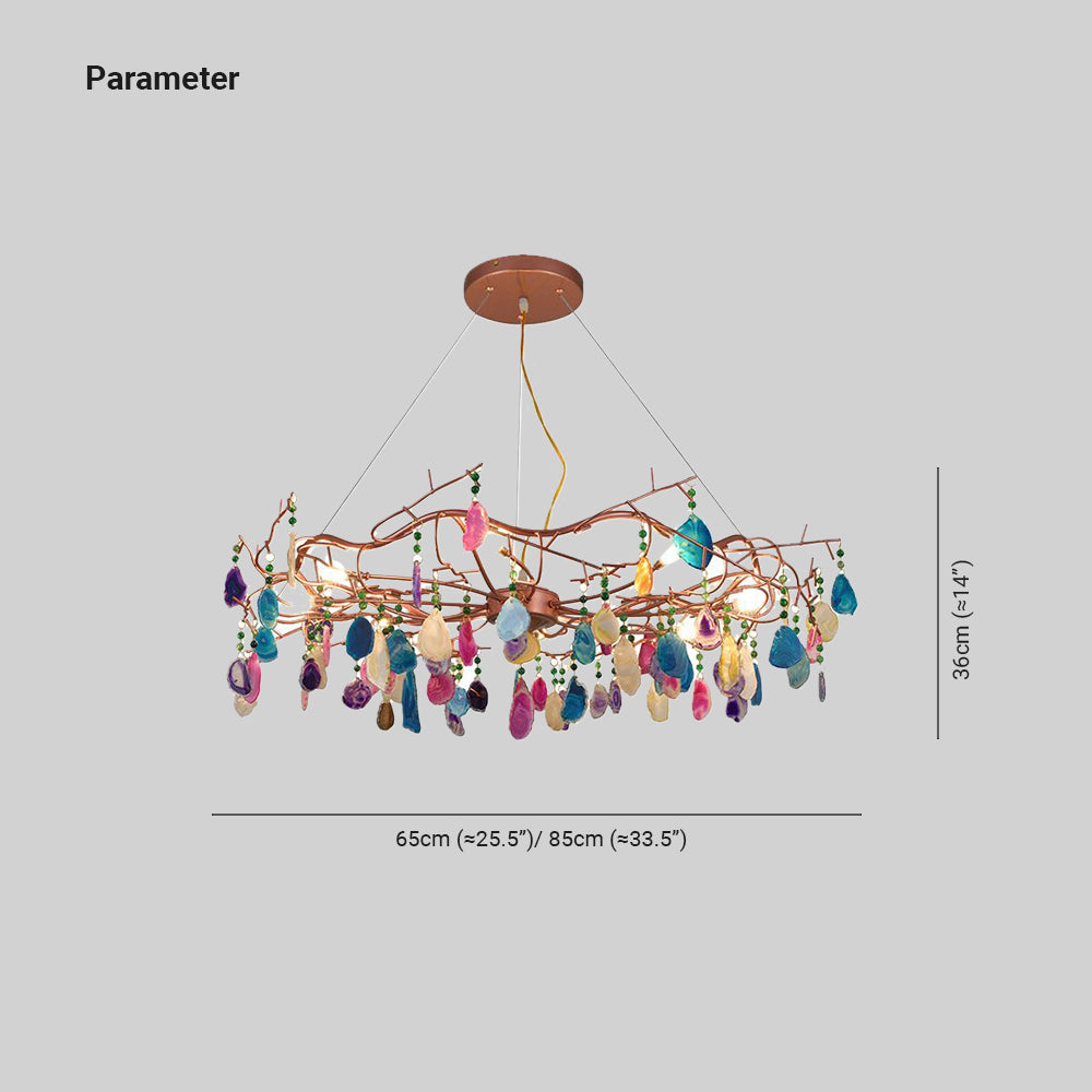Valentina Art LED Suspension Doré Rosé Métal Pierre d'Agate Salon - Neutralighting