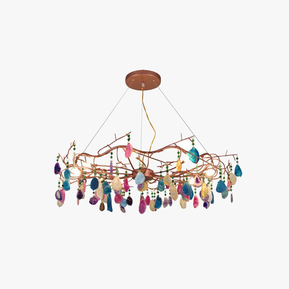 Valentina Art LED Suspension Doré Rosé Métal Pierre d'Agate Salon - Neutralighting