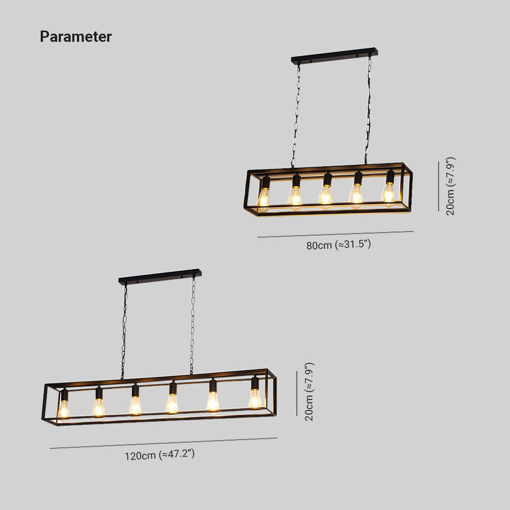 Silva Rectangle Vintage LED Suspension Noir Laiton Métal Salon - Neutralighting
