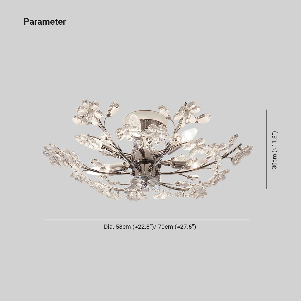 Olivia Plafonnier Moderne à Fleurs en Cristal, Verre/Métal, Chrome, Salon/Chambre à Coucher