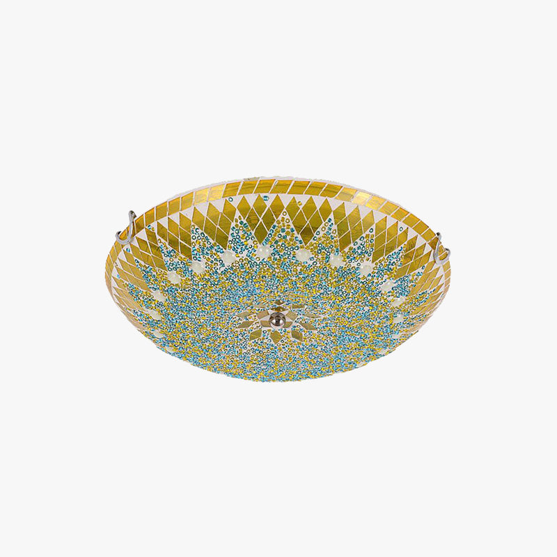 Tiffany Plafonnier Dôme Méditerranéen, Verre, Bleu/Jaune/Blanc, Salon - Neutralighting