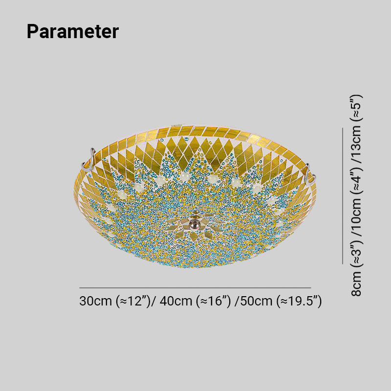 Tiffany Plafonnier Dôme Méditerranéen, Verre, Bleu/Jaune/Blanc, Salon - Neutralighting