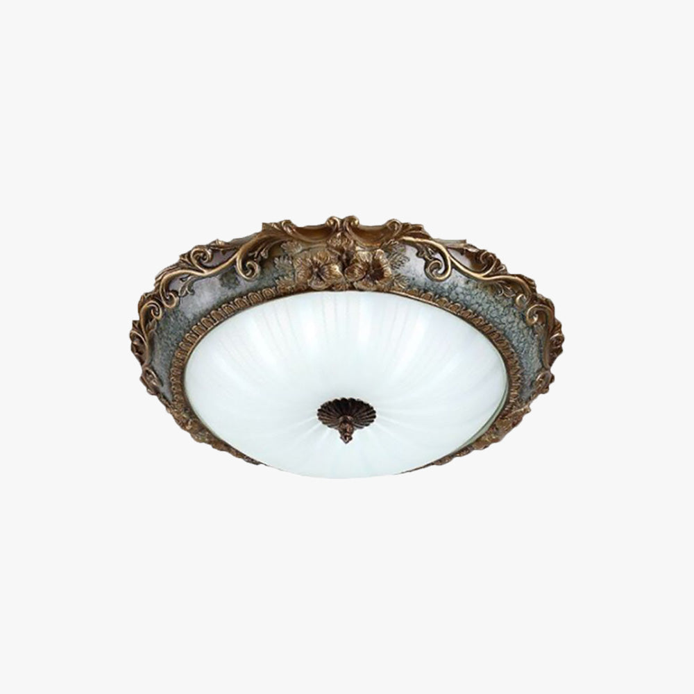 Tiffany Plafonnier Dôme Vintage, Résine/Métal, Laiton, Salon - Neutralighting