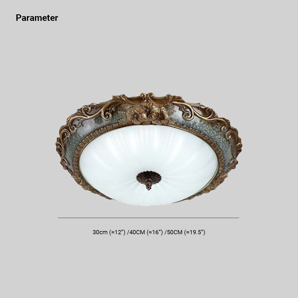 Tiffany Plafonnier Dôme Vintage, Résine/Métal, Laiton, Salon - Neutralighting