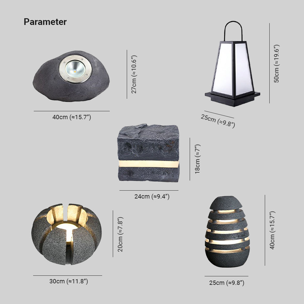 Ray Lampe Extérieure au Sol Pierre Moderne, Métal/Résine, Gris, Jardin