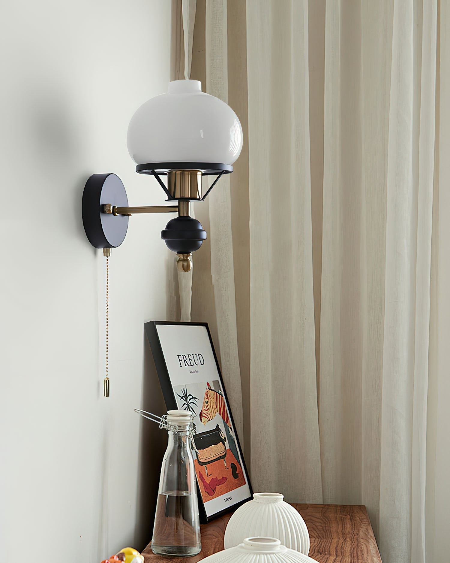 Aurum Applique Murale Noire Avec Interrupteur À Chaînette - Neutralighting