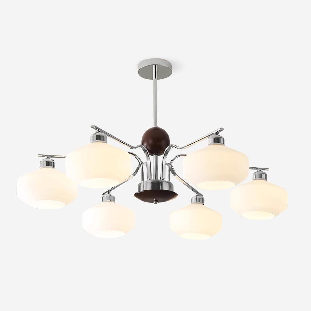 Lustra Lustre Bras en Chrome et Noyer Abat-jours en Verre Blanc Style Rétro - Neutralighting