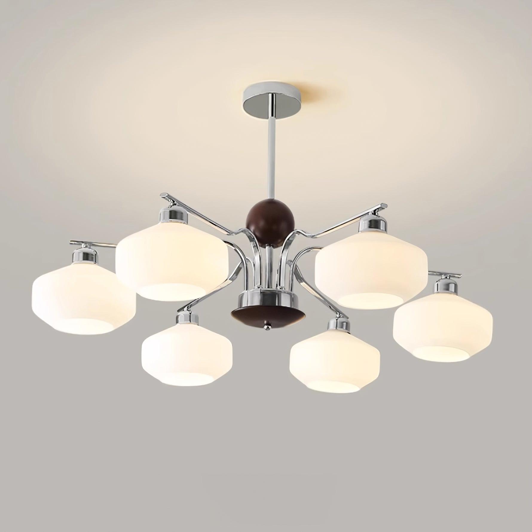 Lustra Lustre Bras en Chrome et Noyer Abat-jours en Verre Blanc Style Rétro - Neutralighting