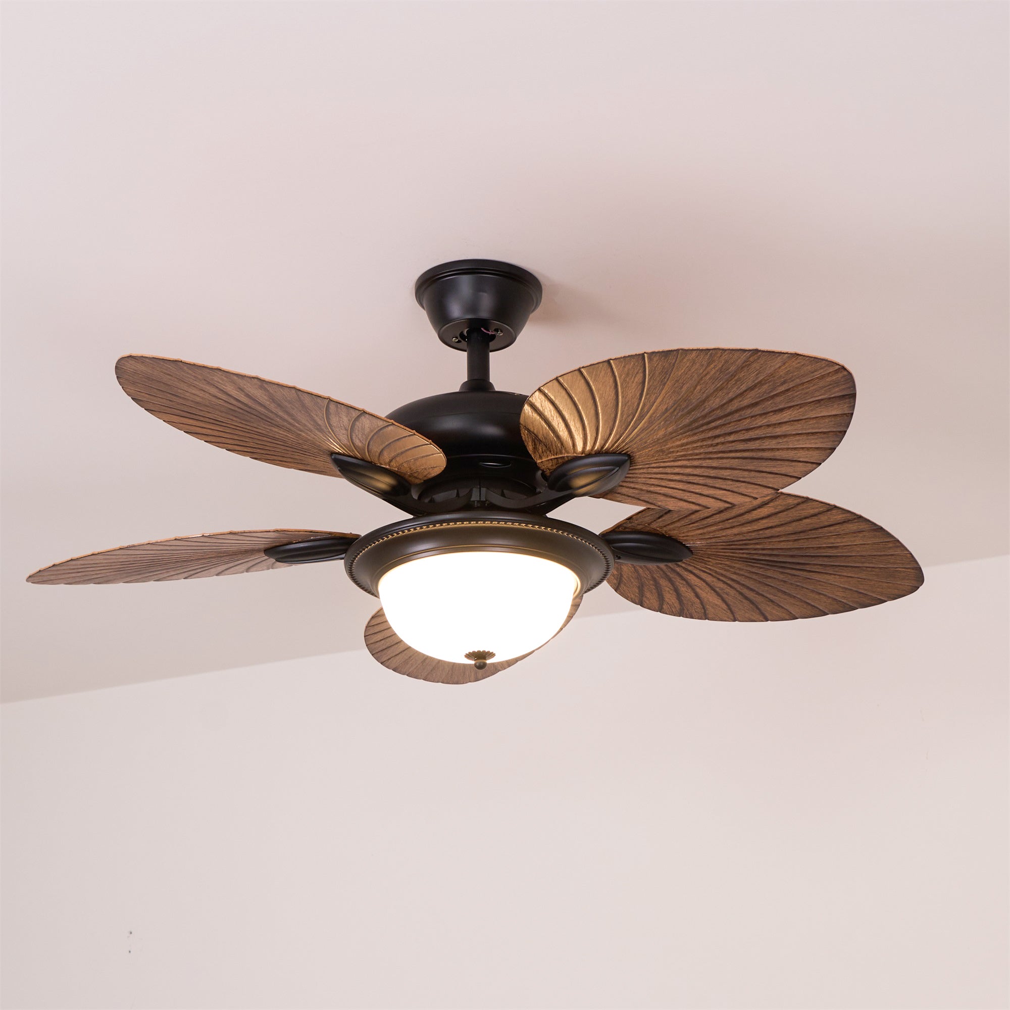Plafonnier ventilateur Virel en bois tropical, usage intérieur