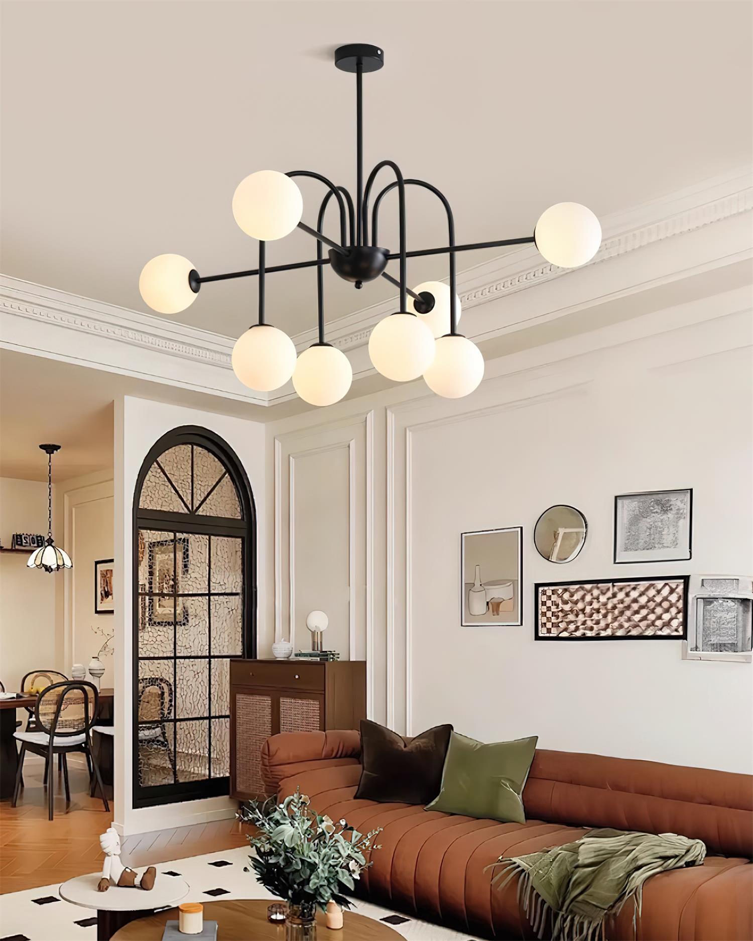 Virelli Lustre Arches Noires Globes en Verre Minimaliste - Neutralighting
