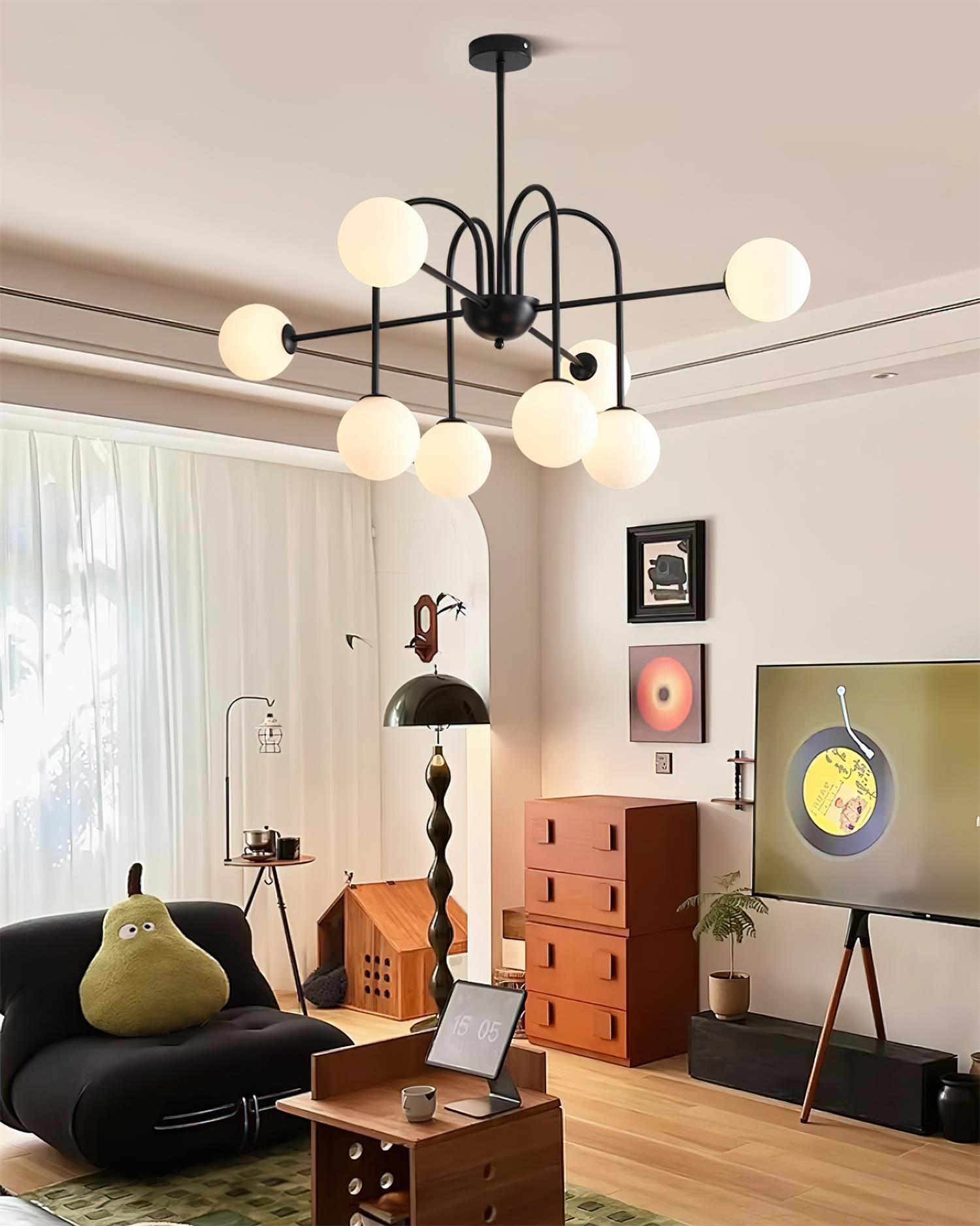 Virelli Lustre Arches Noires Globes en Verre Minimaliste - Neutralighting