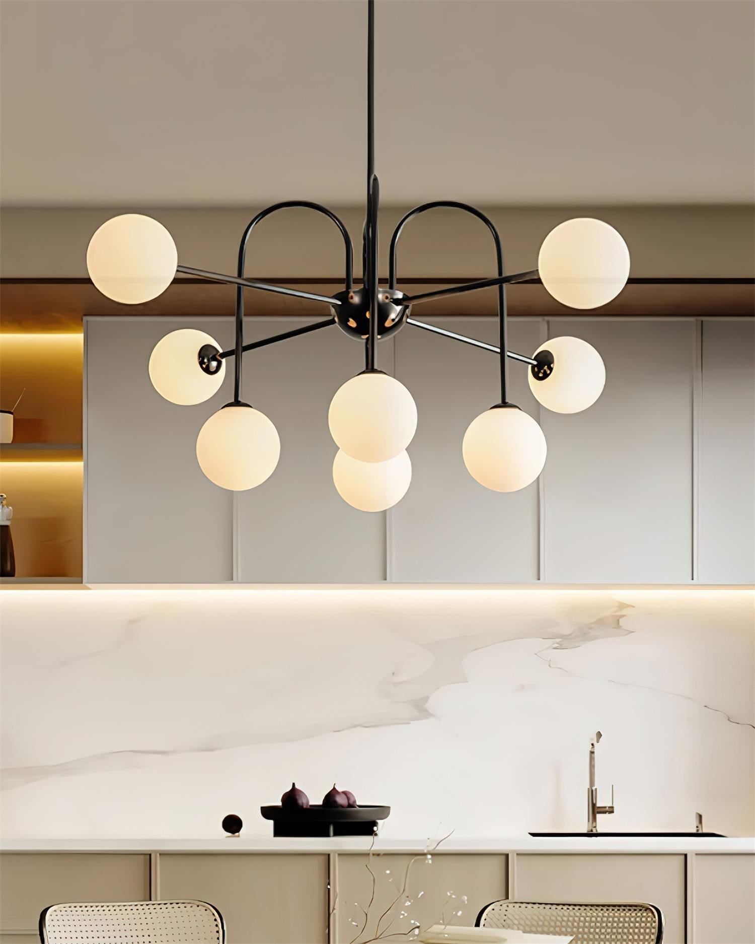 Virelli Lustre Arches Noires Globes en Verre Minimaliste - Neutralighting