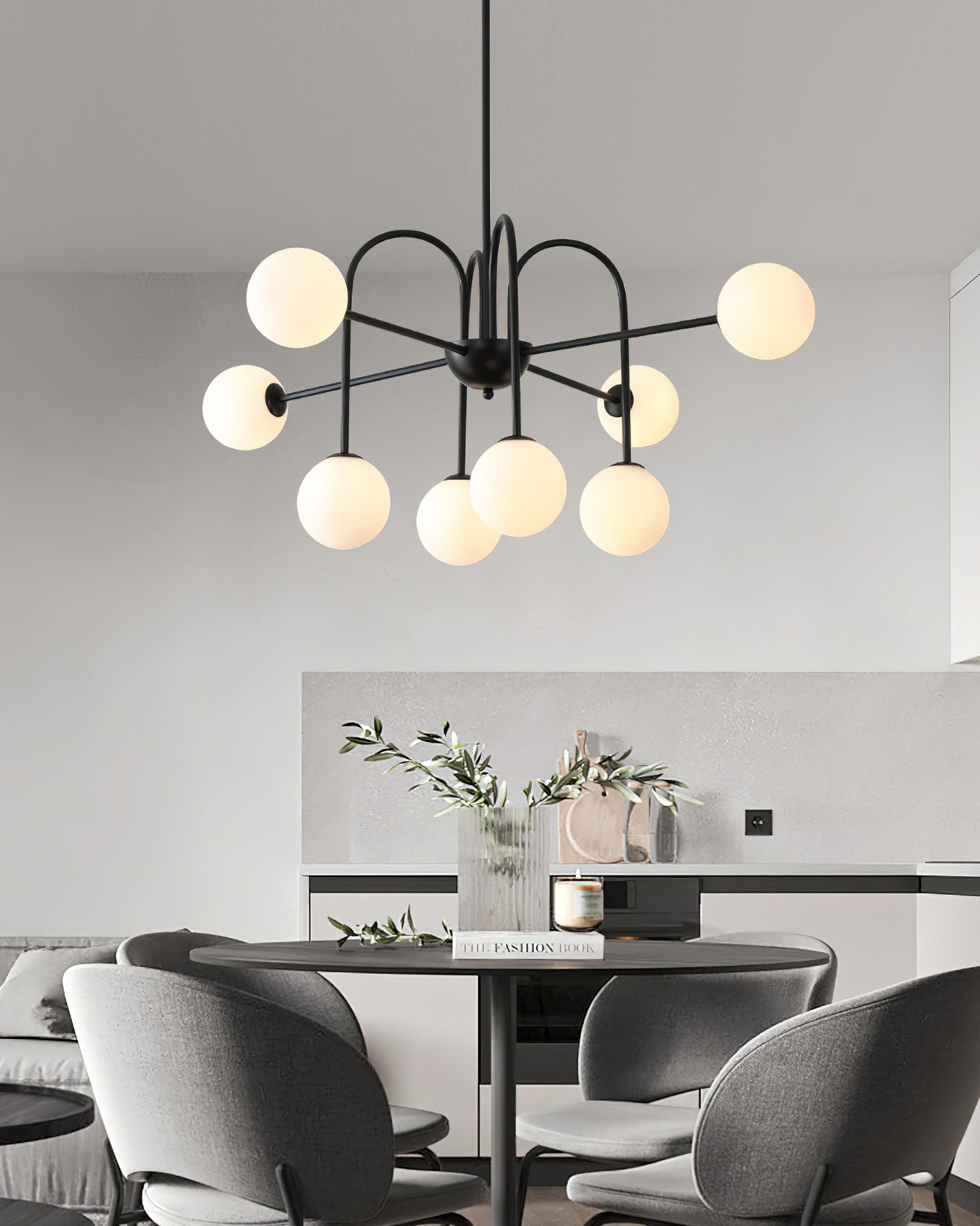 Virelli Lustre Arches Noires Globes en Verre Minimaliste - Neutralighting